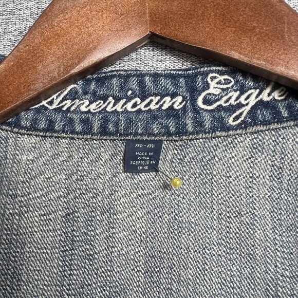American Eagle Jean Jacket Women Size M Blue Cropped Cotton Pocket Denim - Picture 4 of 12